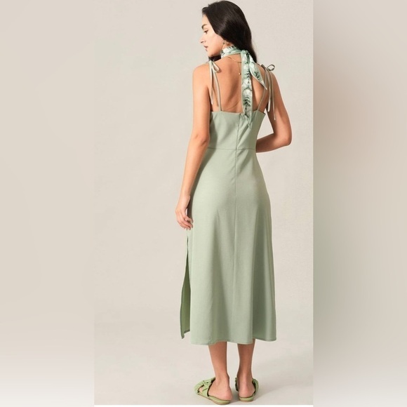 Solid Color Spaghetti Tie Strap Midi Dress In Mint Size L - Picture 5 of 6